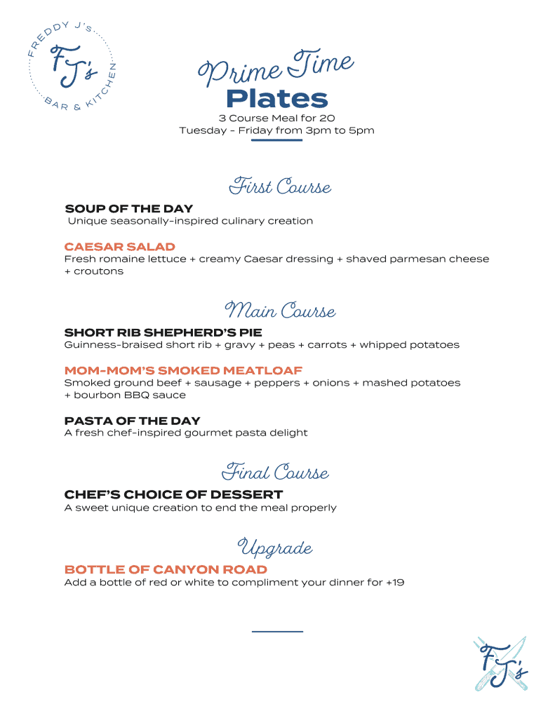 Prime Time Plates Menu